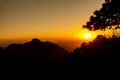 UNESCO World Heritage Site Natural beautiful landscape silhouette sunset Huangshan mountain scenery  Yellow mountain  in Anhui Royalty Free Stock Photo