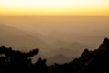 UNESCO World Heritage Site Natural beautiful landscape silhouette sunset Huangshan mountain scenery  Yellow mountain  in Anhui Royalty Free Stock Photo