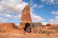 UNESCO World Heritage Site of Petra, Jordan: Two donkeys at the site of the Two Obelisks Royalty Free Stock Photo