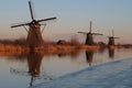 UNESCO World Heritage windmill stands in the evening light in Kinderdijk, near Rotterdam Netherlands Royalty Free Stock Photo