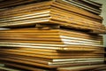 Uneven stack of ceramic floor tiles for sale - selective focus