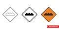 Uneven surface roadworks sign icon of 3 types color, black and white, outline. Isolated vector sign symbol