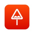 Uneven triangular road sign icon digital red