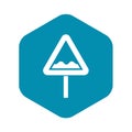 Uneven triangular road sign icon, simple style