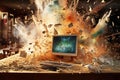Unexpected Computer desktop exploding. Generate Ai