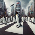 Penguins crossing Tokyo Road