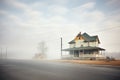 unexplained mist hovering over a desolate spooky home