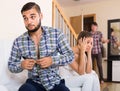 Unfaithfulness: blushed and looked away spouse caught by surprise