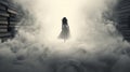 Unfathomable Literature: A Dreamlike Image Of A Woman Emerging From Thick White Fog