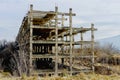 Abandoned concrete building in a deserted area.