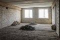 Unfinished apartment in a white sand-lime brick building