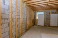 Unfinished basement interior a house under construction home framing Royalty Free Stock Photo