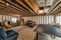 Unfinished basement interior with wooden beam and posts Royalty Free Stock Photo