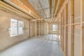 Unfinished basement with wood framing and insulated walls Royalty Free Stock Photo