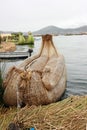 An unfinished boat made of reeds by the native indians of Lake Titicaca in Peru, South america