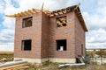 Unfinished brick cottage in the village Royalty Free Stock Photo