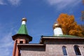 Unfinished church on background of autumn landscape, blue sky Royalty Free Stock Photo