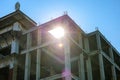 Unfinished concrete building structure with sunlight through roof Royalty Free Stock Photo