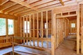 Unfinished of interior view of a house residential construction framing against Royalty Free Stock Photo