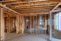 Unfinished of interior view of a house residential construction framing against Royalty Free Stock Photo