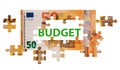 Unfinished jigsaw puzzle from 50 Euro banknote, business solution concept, Key for success concept Royalty Free Stock Photo