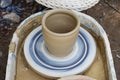 Unfinished pottery products.