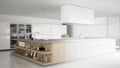 Unfinished project of minimalistic professional modern wooden kitchen with accessories, contemporary interior