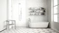 Unfinished project of scandinavian classic vintage bathroom, sketch abstract interior design