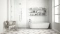 Unfinished project of scandinavian classic vintage bathroom, sketch abstract interior design