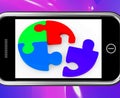 Unfinished Puzzle On Smartphone Showing Teamwork