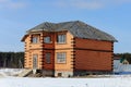 Unfinished red brick modern country cottage