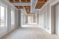 Unfinished Room Showing New Building Construction Materials and Visible Ceiling Structure Design Royalty Free Stock Photo