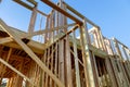 Unfinished of view of a house residential construction framing against Royalty Free Stock Photo
