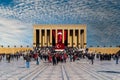 Unfocused blurred Ataturk`s tomb -Anitkabir- and with many visitors, Ankara, Turkey