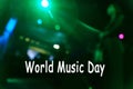 Unfocused entertainment concert stage lighting, blurry disco party. World Music Day. Selective focus Royalty Free Stock Photo