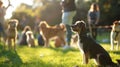 Unfocused image of a bustling dog training class in a serene park highlighting the dedication and teamwork of both Royalty Free Stock Photo