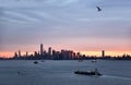 Unfocused silhouette sunrise panorama of New York.