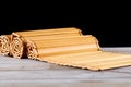 Unfolded bamboo slips on table Royalty Free Stock Photo