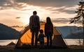 Unforgettable Family Adventure Setting Up Tent at Sunset