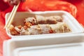 Unfried spring roll including sauce, bean sprout, lettuce, chinese sausage and freid egg inside in in Kuala Lumnpur, Malaysia Royalty Free Stock Photo