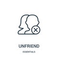 unfriend icon vector from essentials collection. Thin line unfriend outline icon vector illustration. Linear symbol for use on web