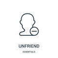 unfriend icon vector from essentials collection. Thin line unfriend outline icon vector illustration. Linear symbol for use on web
