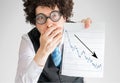 Unhappy accountant is showing chart of bad investment and loss progress Royalty Free Stock Photo