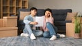 Unhappy Asian Family Couple Having Issue With Mortgage Debt Indoor Royalty Free Stock Photo