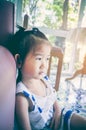 Unhappy asian girl sitting and looking aside while feeling sad. Royalty Free Stock Photo