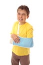 Unhappy boy broken arm Royalty Free Stock Photo