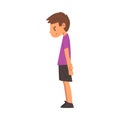 Unhappy Boy, Cute Child with Sad Face Wearing Shorts and Tshirt, Side View Vector Illustration Royalty Free Stock Photo