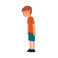 Unhappy Boy, Cute Child with Sad Face Wearing Shorts and Tshirt Vector Illustration Royalty Free Stock Photo