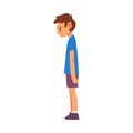 Unhappy Boy, Cute Sad Child in Shorts and Tshirt, Side View Vector Illustration