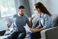 Unhappy brutal man being angry at his girlfriend Royalty Free Stock Photo